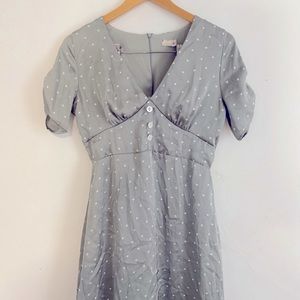 Grey and White Polka Dot Silk Dress
